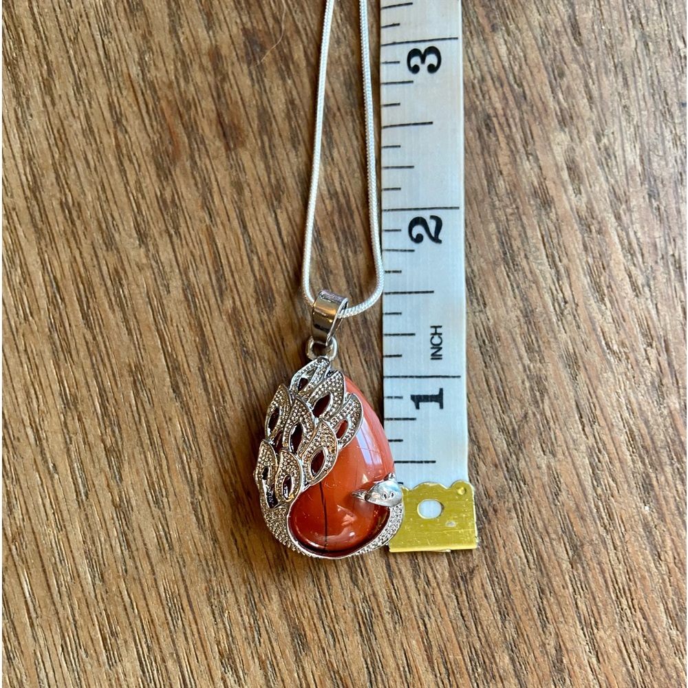 Red jasper gemstone peacock necklace NWOT - Picture 3 of 5